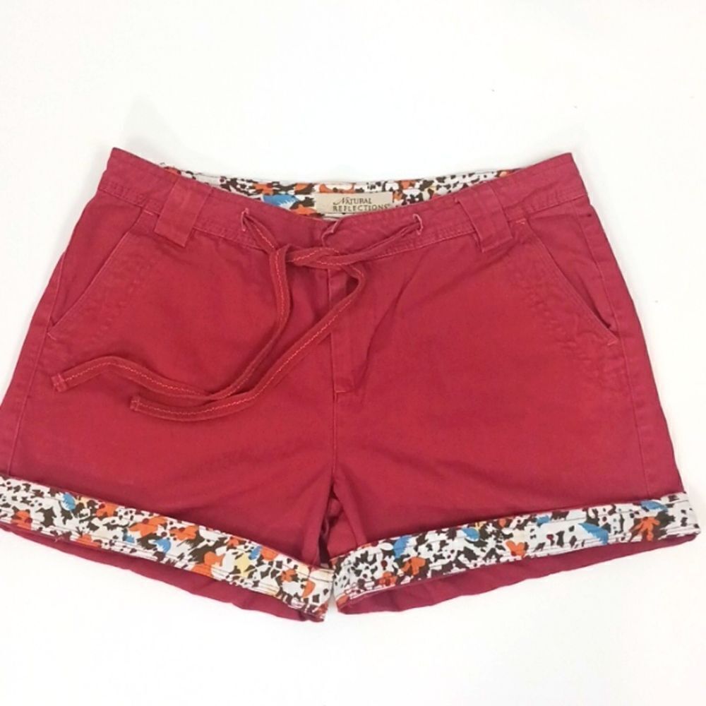 Natural Reflections coral shorts  reversible floral hemline and drawstring waist